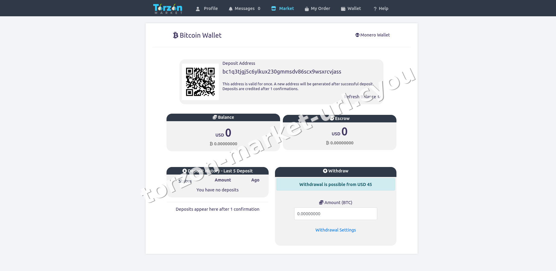 Torzon Market interface — view 1